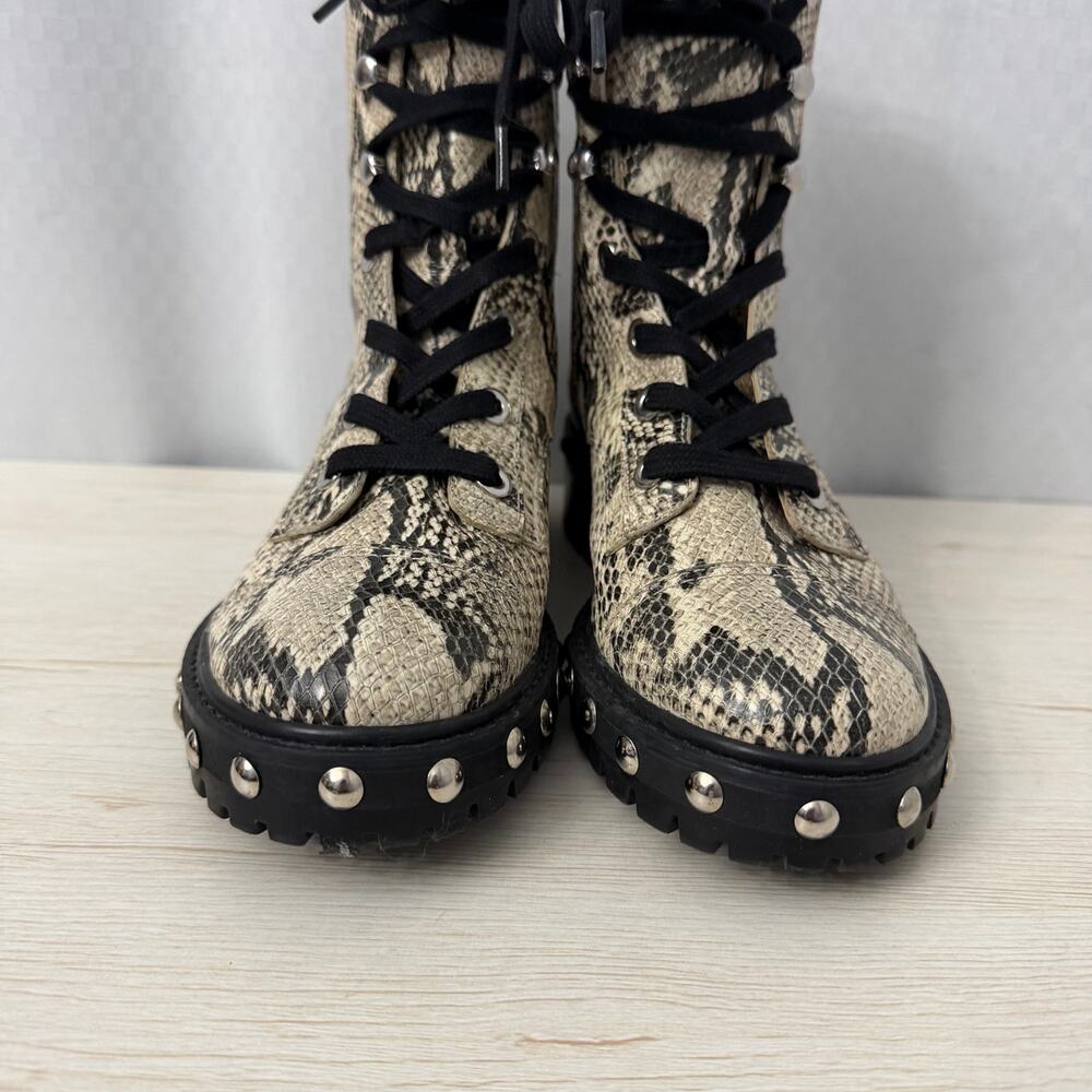 Schutz Andrea Boots Womens Size 7.5 B Snake Print Studded Side Zip Lace Up - Picture 2 of 13